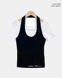 Dender Button Halter Short Sleeve T-shirt