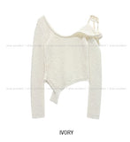 Posh Ribbon Strap Unbalanced Shoulder Knit