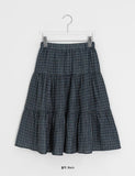 Zikan Check Shirring Midi Skirt