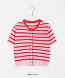 Teno Stripe Crop Short Sleeve Knit Cardigan