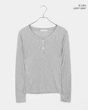 Laju RIb Button Round Neck Long Sleeve T-Shirt