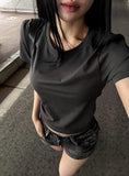 Vintage Washing Denim Shorts + Tokyo Crop Basic Tee