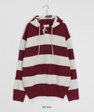 [unisex] Corinne Stripe Button Over Hood Knit