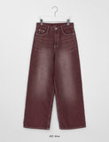 Nanata Cat Washing Stitch Cotton Wide Pants