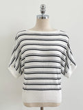 Say Boat-Neck Roll-Up Stripe Knit