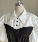 Eron Color Matching Heart Neck Puff Short Sleeve Shirt One Piece