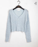 Bevel Spring Cable V-Neck Cropped Long-Sleeved Cardigan