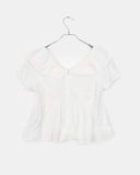 Daphi Round Collar Flower Punching Short Sleeve Blouse
