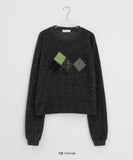 Hehen Argyle Patch Round Over Knit