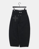 Cumin Brushed Cross Stud Balloon Wide Pants