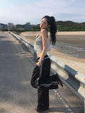 Tsukin Lace Track Nylon Wide Banding Pants