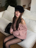 Pogo Openwork Loose Fit One-Shoulder Boat Neck Knit