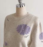 Elu Boucle Flower Lettering Embroidery Knit