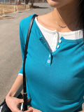 [MADE] Oeun Round Button Three Quarter Sleeve T-Shirt