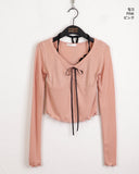 Chilling Balletcore Shirring Ribbon Wave Sleeveless All-in-One Long-Sleeved T-shirt