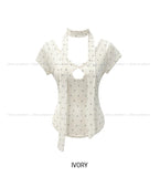 Blurry dot see-through hole short sleeve scarf set