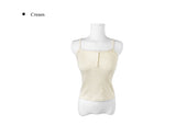 Chuchu Square Punching Lace Ribbed Button Sleeveless