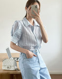 Tibet Stripe Puff Shirt Blouse