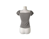 Deto Shirring Heart Neck Lace Ribbon Short Sleeve T-Shirt