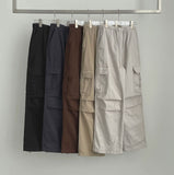 Cotton Two-Way Pocket Knee Shirring Wide Banding Pants