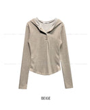 Ine Button Round Slim Hoodie