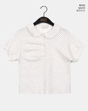 Polat Dot Pintuck Collar Short Sleeve T-Shirt