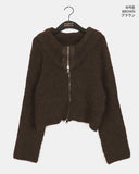 Ar Big Collar Fur Angora Two-Way Knit Zip-up