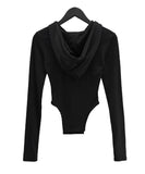 Cutout Bodysuit Unbalance Snap Hood