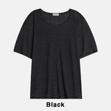Bonnie Linen Stripe U-Neck Short Sleeve T-Shirt
