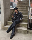 Friendly two-tuck wide denim pants
