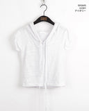Padded Slav puff sleeve short-sleeved hooded T-shirt