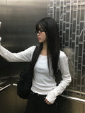 Yua Dots U-Neck Slim Crop Long Sleeve T-Shirt
