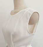 Okan Round Neck Pintuck Sleeveless Blouse (Belt Set)
