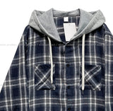 Leaf Hooded Layered Check Shirt
