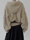 Cable Two-Way Knit Hood Zip-Up