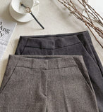 Shuk Herringbone Banding Brushed Wide Crop Slacks Pants