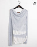 Dintz Color Matching See-Through Layered Ribbed Off Shoulder Long Sleeve Tee