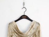 Lutz See-Through Tie-Dye Printing Shirring Mesh Long Sleeve Off-Shoulder T-Shirt