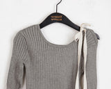 Fortwo Unbalance Off Shoulder Ribbon Ribbed Knit