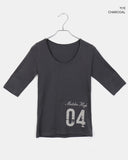 Kinun Number Printing Round Neck Elbow Length T-shirt