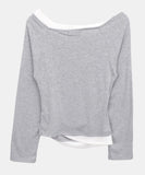 Elan Color Matching Shirring One-Shoulder Long-Sleeve T-Shirt