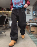 Grunge Eyelet Wide Denim Pants
