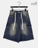 Kelu Vintage Washing Strap Cargo Denim Bermuda Shorts