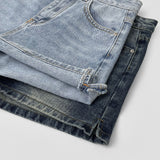 Side Slit Point Washing Denim Shorts