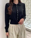 Debiju Pearl Button Collar Knit