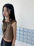 Kuten Vintage Frill Off-Shoulder Sleeveless Blouse