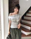 Rohe Eyelet Strap Unbalance Shoulder Tee