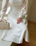 Ales color matching chiffon jacquard flared one piece