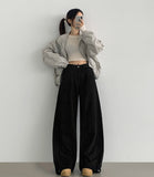 Hem Snap Cut Pin Tuck Adjust Wide Balloon Cotton Pants
