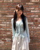 [MADE] HIR Sleeve Button Shirred V-Neck Cardigan